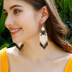 Бабочка Серьги с подвесками из богемского стеклянного бисера, серьги с кисточками для женщин, бабочка, 99~102x28~29 мм