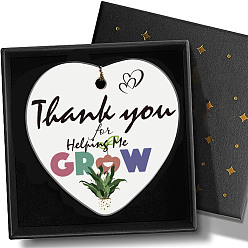 Слово Подвесные украшения из печатного фарфора, с веревкой и коробкой, сердце, слово, 72x76x3 мм