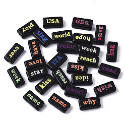 Mixed Color Opaque Acrylic Beads, with Fluorescent Powder, Rectangle with Words, Mixed Color, 15x7~8x5mm, Hole: 3mm, about 1900pc/500g