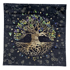 Green Yellow Velvet Fabric, Tarot Desk Fabric, Square with Tree of Life Pattern, Green Yellow, 640x640mm