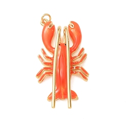 Coral Brass with Enamel Pendants, Lobster Charms, Rack Plating, Long-Lasting Plated, Lead Free & Cadmium Free, Real 18K Gold Plated, Coral, 48x26x10mm, Hole: 3mm