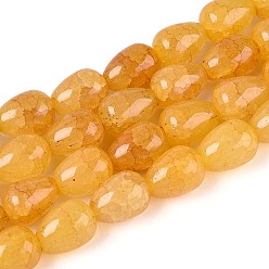 (932FM) Темно-синий аква-матовый с подкладкой Выпечки нарисованные потрескивание стеклянные бусины пряди, слеза, темно-золотистые, 13~13.5x9.5~10 мм, отверстие : 1.2~1.4 мм, около 54~60 шт / нитка, 28.35~30.71 дюйм (72~78 см)