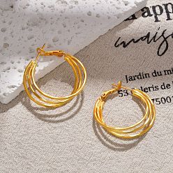 Настоящее золото 22K Тройные серьги-кольца из латуни для женщин, матовый стиль, реальный 22 k позолоченный, 31.5x30x8 мм