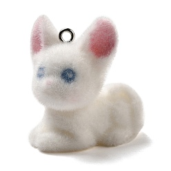 Белый Кулоны из флокированной смолы, кошка, с петлей из платинового железа, белые, 28.5x28x19 мм, отверстие : 2 мм