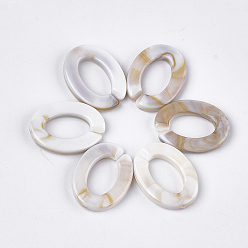 Floral White Acrylic Linking Rings, Quick Link Connectors, For Jewelry Chains Making, Imitation Gemstone Style, Oval, Floral White, 24.5x18.5x4mm, Hole: 14.5x9mm, about: 440pcs/500g