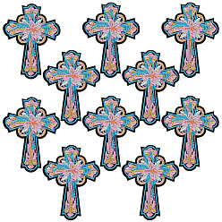 Cross 10 шт. компьютеризированная ткань для вышивки самоклеящиеся заплатки, наклеить патч, аксессуары для костюма, аппликация, крестик, 73x55x2 мм