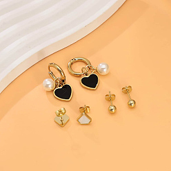 Черный 3 элегантные комплекты сережек из нержавеющей стали, реальный 18 k позолоченный, чёрные, 5~12 мм