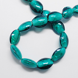 Темный Голубой Стеклянные бусины, с фольгой внутри, ручная работа, овальные, темные голубые, 20x16x9 мм