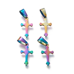 Mixed Color Ion Plating(IP) 304 Stainless Steel Pendants, Cross, Laser Cut, Mixed Color, 19x10x1.5mm, Hole: 3.5x7mm