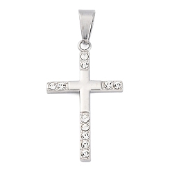 Нержавеющая Сталь Цвет 304 подвески из нержавеющей стали, крест очарование, со стразами, цвет нержавеющей стали, 37.5x22x2.5 мм, отверстие : 9x4.5 мм