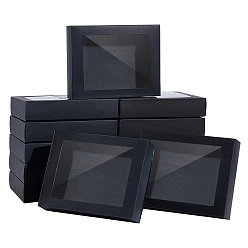Black Cardboard Box, with PVC Clear Window, Rectangle, Black, 17.5x13.5x3.5cm