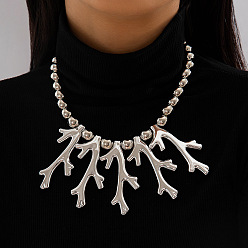 Серебро Кулон-нагрудник из сплава и пластика CCB с бусинами в форме коралла, серебряные, 16.14 дюйм (41 см)