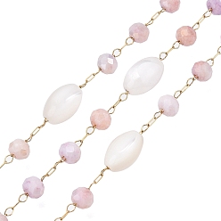 Настоящее золото 18K Цепочки из ракушек и хрустальных бусин ручной работы, для ожерелья браслеты решений, с 304 цепями из нержавеющей стали, пайки, с катушкой, реальный 18 k позолоченный, 9x6 мм, кристалл: 4 мм в диаметре, Ссылки: 2x1.5x0.2 мм & 2.5x1x0.2 мм, Интервал: 7 мм, около 32.81 футов (10 м) / рулон