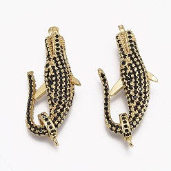 Real 18K Gold Plated Brass Micro Pave Cubic Zirconia Lobster Claw Clasps, Long-Lasting Plated, Alligator, Real 18K Gold Plated, Ring: 10x8x2mm, Hole: 1.2mm, Alligator: 30.5x15x9mm, Hole: 2.5mm