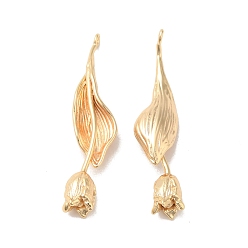 Настоящее золото 18K Латунные подвески, без кадмия, без никеля и без свинца, тюльпан очарование, реальный 18 k позолоченный, 39x9x6 мм, отверстие : 1.5 мм