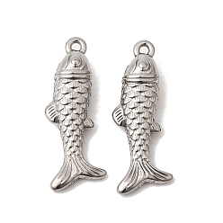 Fish Подвески из нержавеющей стали 304, цвета нержавеющей стали, рыба, 28x10x6 мм, отверстие : 1.4 мм
