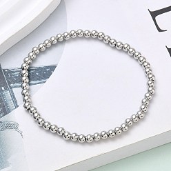 Платина Латунные круглые бусины эластичные браслеты для мужчин и женщин, стойки покрытие, долговечный, без свинца и без кадмия, платина, 1/8 дюйм (0.4 см), внутренний диаметр: 2-1/8 дюйм (5.3 см)