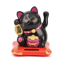 Черный Фигурки манэки-нэко из АБС-пластика, работающие на солнечной энергии, украшение рабочего стола для дома, автомобиля, офиса, чёрные, 65x70x76 мм
