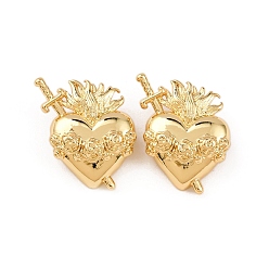 Настоящее золото 18K Латунные подвески, священное сердце с мечом, стойки покрытие, долговечный, без свинца и без кадмия, реальный 18 k позолоченный, 16.5x14x5 мм, отверстие : 4x3 мм