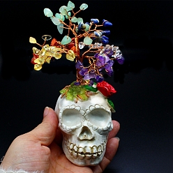 (52) Непрозрачная лаванда Украшения для елки из натуральных смешанных драгоценных камней, светодиодный держатель в форме черепа с медной проволокой, подарок из энергетического камня по фен-шуй, разноцветные, 550x300 мм