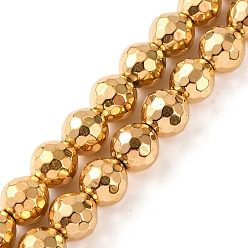 Настоящее золото 24K Гальванические нити из синтетических немагнитных гематитовых бусин, граненые, круглые, реальный 24 k позолоченный, 6 мм, отверстие : 1 мм, около 63 шт / нитка, 15.16'' (38.5 см)