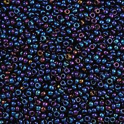 Кадет Синий 12/0 круглый стеклянный бисер класса А, металлик цвета радужной оболочки, кадетский синий, 12/0, 2x1.5 мм, отверстие : 0.3 мм, около 30000 шт / упаковка