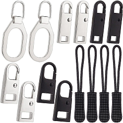 Mixed Color 50Pcs Alloy Zipper Slider, for Garment Accessories & Replacement pull-tab & Plastic Zipper Puller With Strap, Mixed Color, 2.65x1.1x0.45cm, Hole: 6.5x9mm & 7.5x4mm, 50pcs/box