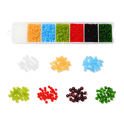 Mixed Color 3500Pcs 7 Colors 12/0 Glass Round Seed Beads, Frosted Colours Round Hole Beads, Small Craft Beads, for DIY Jewelry Making, Mixed Color, 2mm, about 500pcs/color