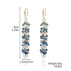 Teardrop Alloy and Glass Pendants Dangle Earrings, Golden, Blue, Teardrop, 80x8~13mm