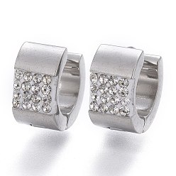 Нержавеющая Сталь Цвет 304 обруч серьги из нержавеющей стали замке, с полимерной глиной кристалла горного хрусталем, U-образный, цвет нержавеющей стали, 12.5x13.5x7 мм, штифты : 1.2 мм