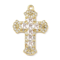 Прозрачный Латунные микро проложить кубического циркония подвески, долговечный, без кадмия и без свинца, крест очарование, реальный 18 k позолоченный, прозрачные, 23x16x2.5 мм, отверстие : 1.4 мм