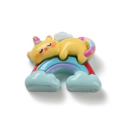 Светло-Синий Непрозрачная смола декодирует кабошоны, мультяшная лошадь с радугой, голубой, 21x25.5x8 мм