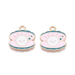 Розовый Подвески из эмали и сплава, без свинца и без кадмия, шарм в форме ракушки, золотые, туманная роза, 18x17.2x1 мм, отверстие : 2 мм