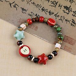 Разноцветный Эластичные браслеты из фарфоровых бусин ручной работы, яблоко, красочный, 5-7/8~9-7/8 дюйм (15~25 см)