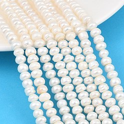 Floral White Natural Cultured Freshwater Pearl Beads Strands, Rondelle, Grade 3A, Floral White, 6~7mm, Hole: 0.2mm, about 79pcs/strand, 13.98''(35.5cm)