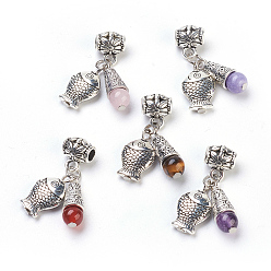 Mixed Stone Tibetan Style Alloy Pendants, with Natural Gemstone Beads, 31.5mm, Hole: 3.5mm