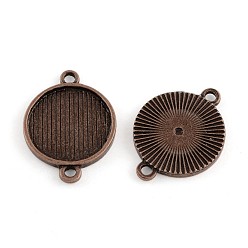 Красная Медь Сеттинги для коннекторов (кабошон), тибетский стиль, без кадмия, без никеля и без свинца, плоско-круглые, Красная медь, лоток : 18 мм, 28x21x1.5 мм, отверстие : 2 мм