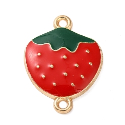 Strawberry Fruit Theme Alloy Enamel Connector Charms, Light Gold, Red, Strawberry, 24x17.5x3mm, Hole: 1.8mm