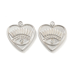 Нержавеющая Сталь Цвет 304 подвески из нержавеющей стали, с кристально горный хрусталь, сердце с очаровательными глазами, цвет нержавеющей стали, 15.5x14x2 мм, отверстие : 1.4 мм