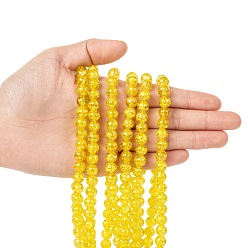 Gold Spray Painted Crackle Glass Beads Strands, Round, Gold, 8mm, Hole: 1.3~1.6mm, about 100pcs/strand, 31.4 inch