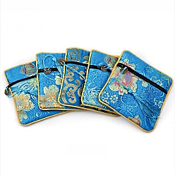 Темно-Голубой Китайская парча кисточка молния ювелирные изделия сумка подарочный мешочек, квадратный, глубокое синее небо, 11.5x11.5 см