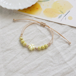 Шампанско-Желтый Керамические бусины клевера плетеные браслеты из бисера, регулируемые плетеные браслеты из вощеного шнура для женщин, шампанское желтый, 4~9-7/8 дюйм (10~25 см)