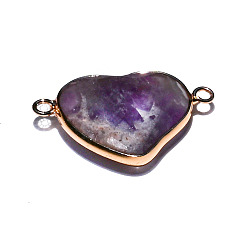 Аметист Натуральный аметист ограненные сердечки звенья соединительные подвески, золотые, 22x32x6 мм