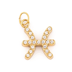 Рыбы 316 микро нержавеющей стали прокладывать Цирконом подвески, с прыжковых колец, реальный 18 k позолоченный, 12 очарование созвездия, Рыбы, 9.5x9.5x2.5 мм, отверстие : 2.5 мм