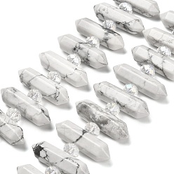 Говлит Нити бусин из натурального хаулита с двойными концами, со стеклянными бусинами, граненый пуля, 31~33x7~9x7~9 мм, отверстие : 1 мм, около 26~27 шт / нитка, 15.16~15.75'' (38.5~40 см)