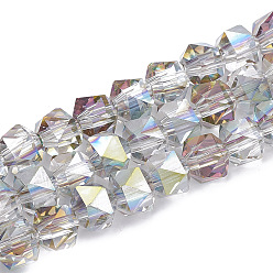 Разноцветный Гальванические стеклянные бусины, граненые, фонарь, красочный, 6.5x7x7 мм, отверстие : 1.5 мм, около 72 шт / нитка, 18.5 дюйм