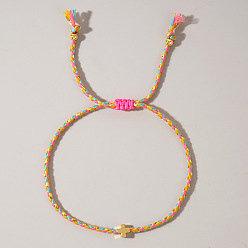 Разноцветный Регулируемые латунные браслеты из плетеных бусин ко Дню матери, плетеные браслеты из волоконного шнура для женщин, крестик, золотые, красочный, 11.02 дюйм (28 см)