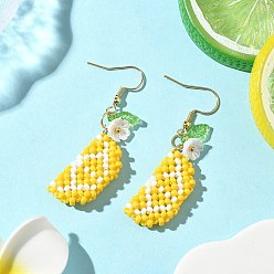 Желтый 304 серьги-подвески из стеклянных бусин из нержавеющей стали с лимонным оттенком, золотые, со смолой и акрилом, желтые, 51x14 мм