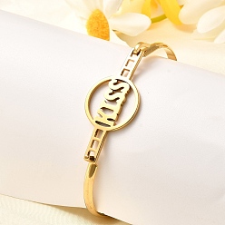 Слово 201 плоские круглые браслеты из нержавеющей стали для женщин, реальный 18 k позолоченный, Слово поцелуй, 1/8 дюйм (0.4 см), внутренний диаметр: 2 дюйм (5.1 см) x 2-5/8 дюйм (6.6 см)