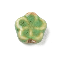 Flower Vintage Handmade Porcelain Beads, Fancy Antique Glazed Porcelain, Olive Drab, Flower, 16x16.5x7mm, Hole: 2.5mm